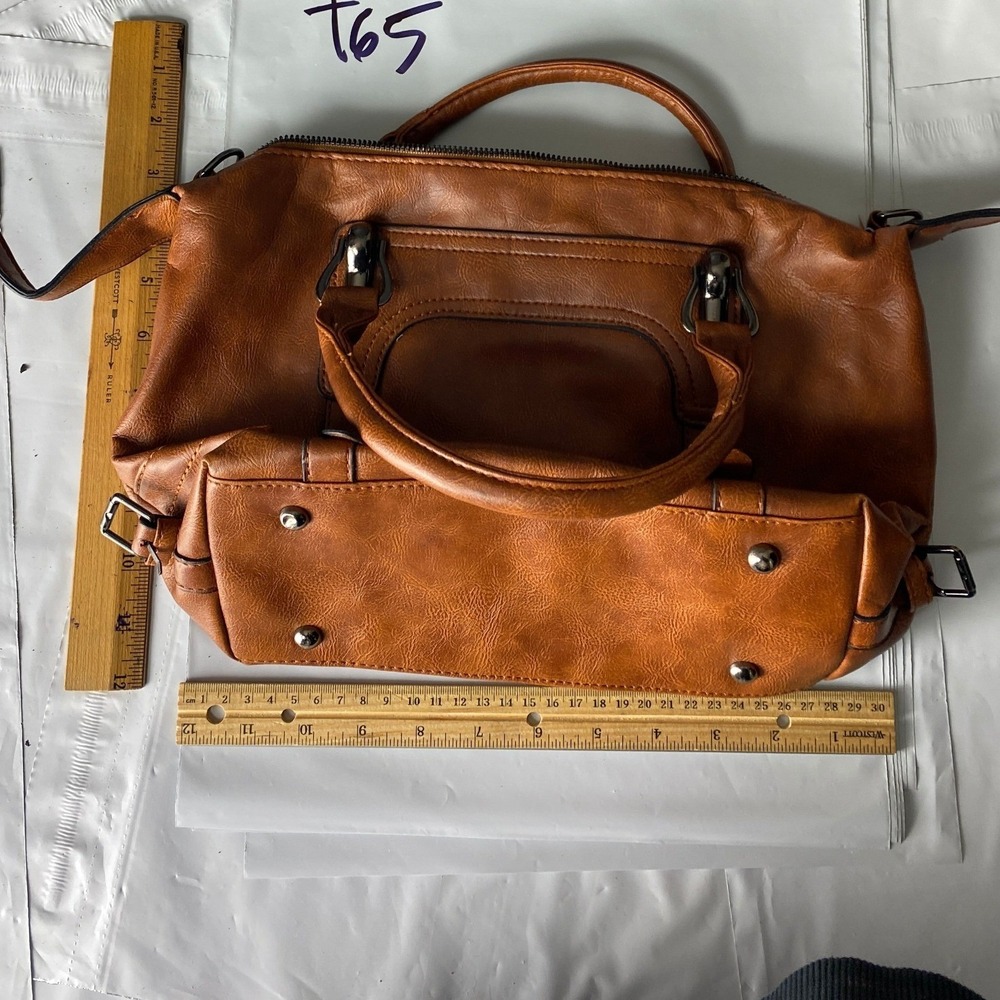 Brown Faux Leather Satchel Handbag Shoulder Bag
